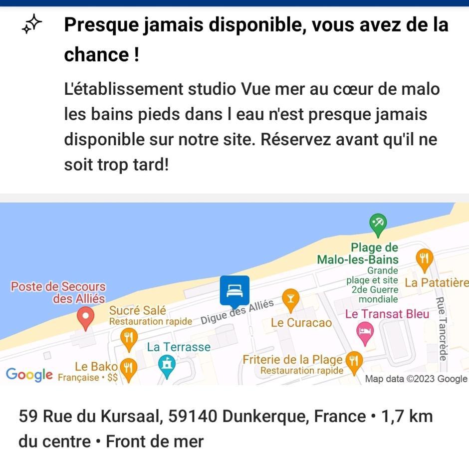 Studio Vue Mer Au Coeur De Malo Les Bains Pieds Dans L Eau Dunkirk Luaran gambar
